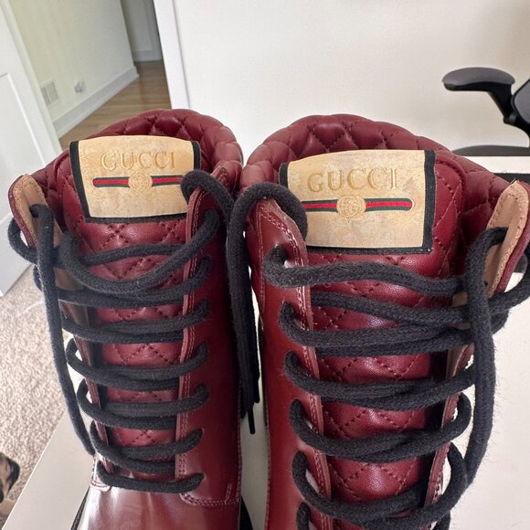 Gucci Red Quilted Lace Up Ankle Combat Boots NEW - Picture 3 of 14